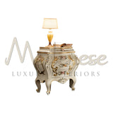 4-Drawers Bedside Table - Night Table - Modenese Luxury Furniture & Lightings - astonishing furniture, baroque furniture, blumotion, carving, carving details, carving technique, carvings carving furniture, classic baroque bedroom, classic luxury interiors, classic style armchair, elegant bedroom design, elegant furniture, elegant style, flower details, french furniture, french palace furniture, gold leaf details, gold leaf refinements, hand paint, hand paint furniture, hand painted flowers, high quality fur