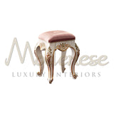 White And Pink Pouf - Pouf - Modenese Luxury Furniture & Lightings - asnaghi luxury pouffe collection, baroque pouffe, bespoke pouffe, best italian quality pouffes, best ottoman quality, best quality furniture, best quality pouffe, best satin quality, best solid wood design, best solid wood quality, bold elegant pouffe, bold silhouette, carved pouffes structure, classic baroque pouffe, classic collection, classic design, classic luxury pouffe, classic upholstered pouffes, classical pouffe, comfort classic p