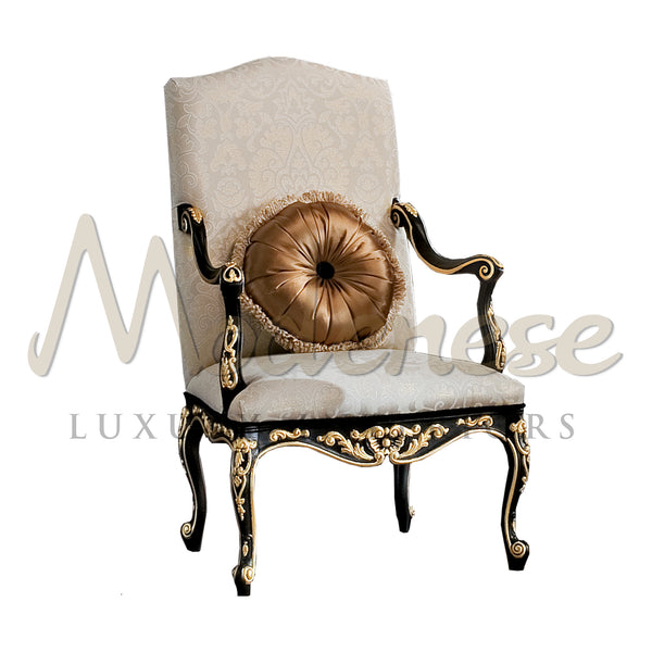 Rococo Delight Armchair - Armchair - Modenese Luxury Furniture & Lightings - armchair with wooden armrests, artisanal furniture, baroque style furniture, classic armchair, classic baroque armchair, classic luxury furniture, classic style armchairs, customizable luxury furniture, elegant italian solid wood, elegant living room furniture, french furniture, french palace furniture, high-end italian furniture, imperial furniture, Italian furniture brand, italian luxury furniture, italian made furniture, louis x