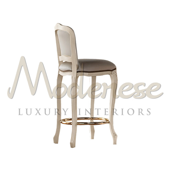 Ivory Frame With Grey Upholstered Stool - Bar Stool - Modenese Luxury Furniture & Lightings - classic baroque furniture, classic european furniture, classic french furniture, classic luxury villa decor, high-end italian furniture, high-end stool chair, imperial furniture, louis xv bar stools, louis xv furniture, luxury furniture Italy, luxury interior design, luxury italian furniture brand, luxury mansion furniture, luxury mansion interior decor, modenese luxury interiors, opulent villa decoration, royal pa