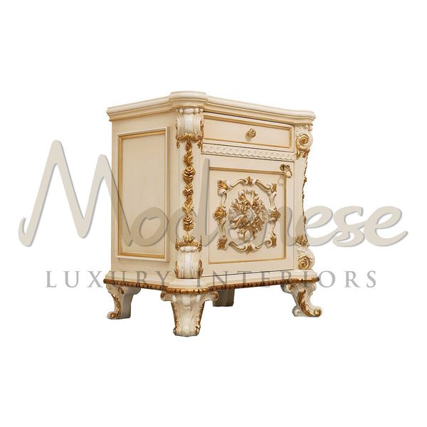 1-Door Night Table With 1 Drawer - Night Table - Modenese Luxury Furniture & Lightings - baroque furniture, classic baroque bedroom, classic luxury interiors, classic style nightbed, elegant bedroom design, exclusive italian furniture, french furniture, french palace furniture, gold refinements, high-end italian furniture, imperial design, imperial furniture, Italian furniture brand, italian made furniture, louis XV furniture, louis xv palace, luxurious design, luxurious furniture brand, luxurious style, lu