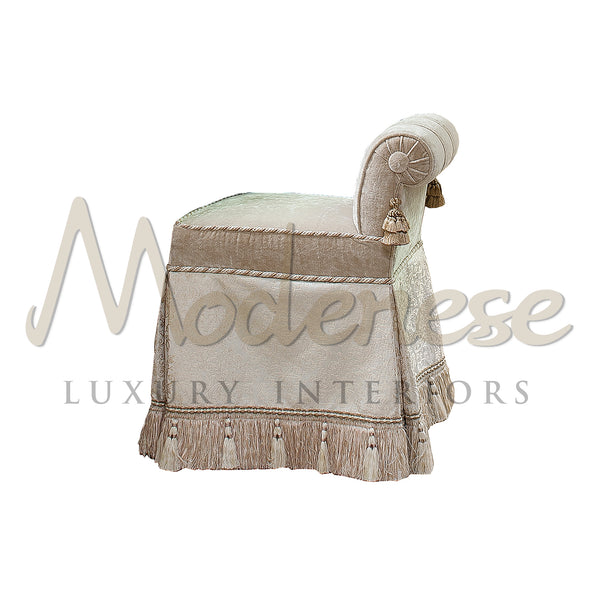 Ivory Princess Stool - Ottoman - Modenese Luxury Furniture & Lightings - classic french furniture, classic french interior inspiration, classic french seating, classy decor, french style furniture, glamourous interior inspiration, high-end furniture, high-end italian furniture, Italian furniture brand, italian made furniture, luxurious furniture brand, luxury classic furniture, luxury classic pouf, luxury decoration, luxury decorative seating, luxury embroided furniture, luxury european furniture, luxury fr