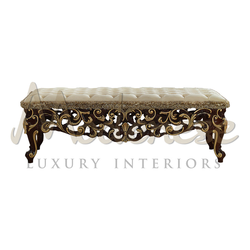 Baroque Bed Bench - Bed Bench - Modenese Luxury Furniture & Lightings - asnaghi luxury pouffe collection, baroque style, bella vita furniture, bespoke bench, bespoke items, bespoke pouffe, best italian quality pouffes, best quality bench, best quality furniture, carved pouffes structure, classic luxury pouffe, classic upholstered pouffes, classical pouffe, comfort classic pouffe, custom-made bench, custom-made royal bench, custom-made royal furniture, custom-made supreme bench, customization, customize benc