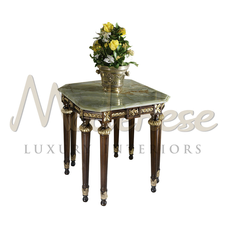 Square Side Table With Green Onyx Top And Walnut Finish - Table - Modenese Luxury Furniture & Lightings - classic baroque furniture, classic french furniture, classic marble top table, emperor furniture, high-end italian furniture, high-end side table, imperial furniture table, italian made furniture, luxury classic furniture, luxury decoration, luxury furniture brand, luxury Italian furniture, luxury living room sets, luxury side table, luxury table Italy, luxury villa decoration, luxury villa interior cla