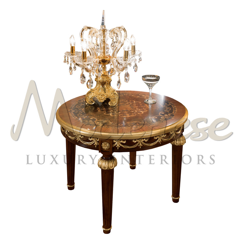 Round Side Table With Wood Inlaid Top - Table - Modenese Luxury Furniture & Lightings - classic baroque furniture, classic french furniture, emperor furniture, golden baroque table, high-end italian furniture, high-end side table, imperial table, italian made furniture, louis xvi furniture, luxury classic furniture, luxury decoration, luxury furniture brand, luxury Italian furniture, luxury living room sets, luxury side table, luxury table Italy, luxury villa interior classic, luxury villa interior design, 