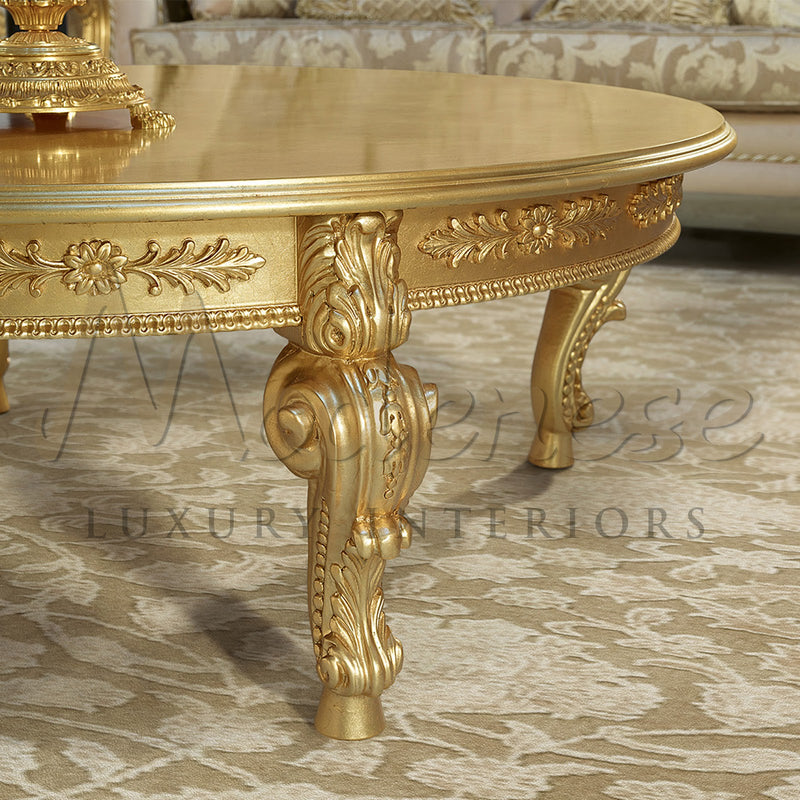 Total Gold Baroque Coffee Table - Table - Modenese Luxury Furniture & Lightings - 24k furniture, baroque furniture, baroque style furniture, classic baroque furniture, classic french furniture, emperor furniture, empire style furniture, golden coffee table, high-end coffee table, high-end italian furniture, italian made furniture, louis xv furniture, luxurious furniture brand, luxury classic furniture, luxury coffee table, luxury decoration, luxury interior design, luxury Italian furniture, luxury living ro