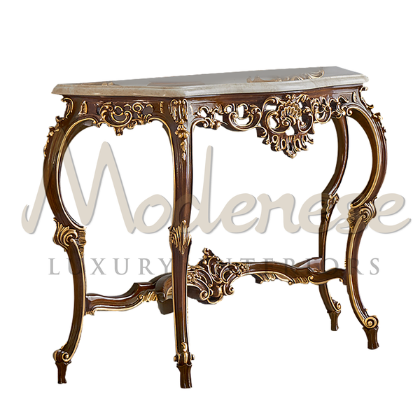 Classic Solid Wood Marble-Top Console - Console - Modenese Luxury Furniture & Lightings - classic baroque furniture, classic french furniture, french palace furniture, gilded console table, hand carved table, high-end console table, high-end italian furniture, imperial console table, italian made furniture, louis xv furniture, luxury console table, luxury decoration, luxury Italian furniture, luxury table Italy, luxury villa interior classic, luxury villa interior design, modenese luxury interiors, royal pa