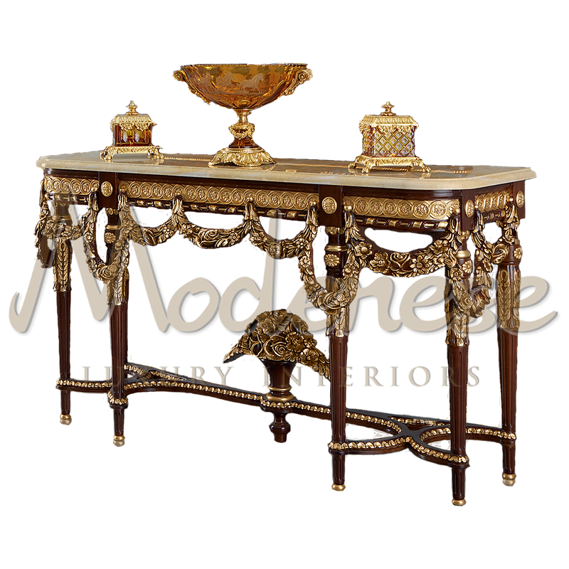 Classic Solid Wood Console - Console - Modenese Luxury Furniture & Lightings - classic baroque furniture, classic french furniture, french palace furniture, gilded console table, hand carved table, high-end console table, high-end italian furniture, imperial console table, italian made furniture, louis xv furniture, luxury classic furniture, luxury console table, luxury decoration, luxury furniture brand, luxury Italian furniture, luxury living room sets, luxury marble top table, luxury table Italy, luxury 