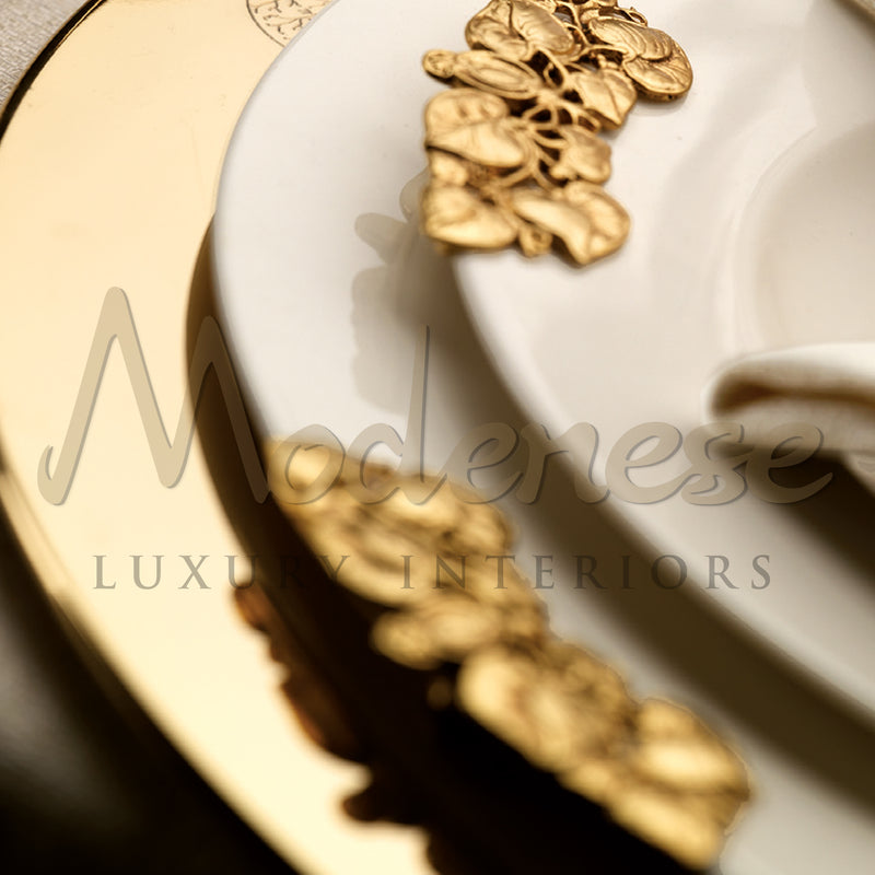 Set 36 People - 36 Pieces:
Engraved Metal 
Charger Plates - Tableware - Modenese Luxury Furniture & Lightings - baroque style tableware, best glass dinner set, best glass plate set, best quality glass, best venetian glass, classic baroque luxury decor for table, classic luxury kitchen decor, classic porcelain plate, exclusive table decor, glass plate, glass plates set, i, impressive tableware, italian dishes, italian exclusive tableware, kitchen decor, lavish tableware, luxury dining set, luxury home decor,