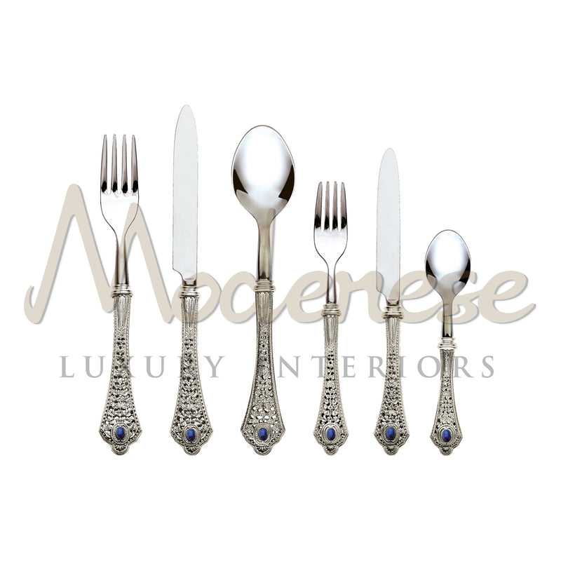 Set 36 People - 219 Pieces 
(6 Flatwares For 36 People 
+ Combined Serving Set) - Tableware - Modenese Luxury Furniture & Lightings - antique flatware, baroque cutlery, baroque style cutlery, bronze luxury set, classic baroque luxury decor for table, classic italian tableware, classic luxury cutlery, classic luxury kitchen decor, exclusive cutlery, exclusive cutlery decor, exclusive design utensils, exclusive tableware, gold cutlery, goldware, home decor, impressive cutlery, interior design for kitchen, ita