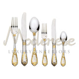 Set 36 People - 219 Pieces 
(6 Flatwares For 36 People 
+ Combined Serving Set) - Tableware - Modenese Luxury Furniture & Lightings - antique flatware, baroque cutlery, baroque style cutlery, bronze luxury set, classic baroque luxury decor for table, classic italian tableware, classic luxury cutlery, classic luxury kitchen decor, exclusive cutlery, exclusive cutlery decor, exclusive design utensils, exclusive tableware, gold cutlery, goldware, home decor, impressive cutlery, interior design for kitchen, ita
