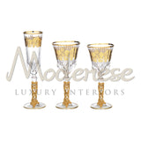 Set 12 People - 36 Pieces,
For Each Person:
1 - Water Glass
1 - Wine Glass
1- Flute - Tableware - Modenese Luxury Furniture & Lightings - antique flatware, baroque glassware, best glassware, bronze luxury set, champagne glass, classic baroque luxury decor for table, classic design glassware, classic italian tableware, classic luxury cutlery, classic luxury glassware, classic luxury kitchen decor, classic spirit glass, crystal goblet, crystallinity, exclusive champagne flute, exclusive design glassware, excl