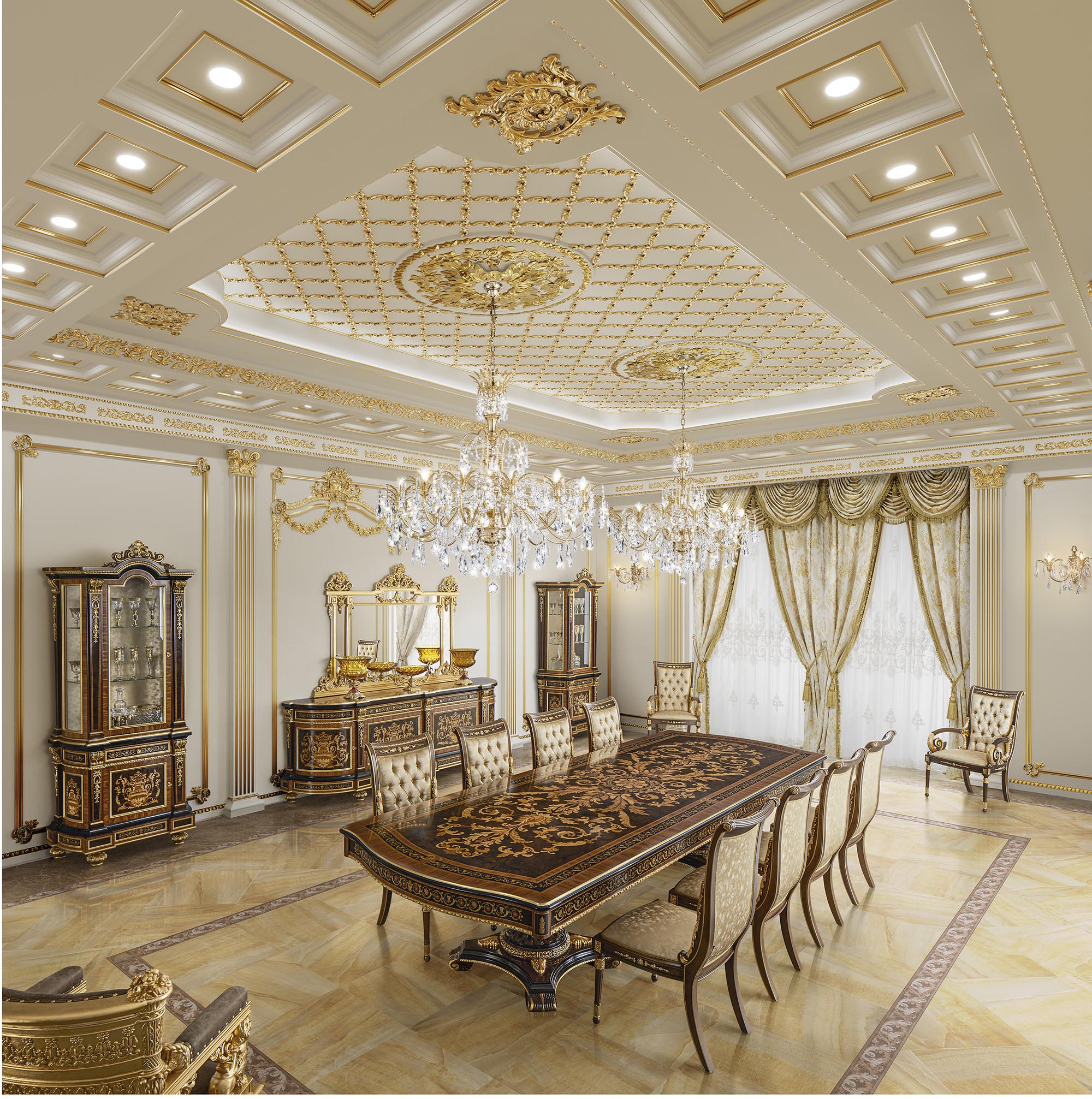 Luxury Dining Rooms: Fine Jacquard and Marquetry Furnishings