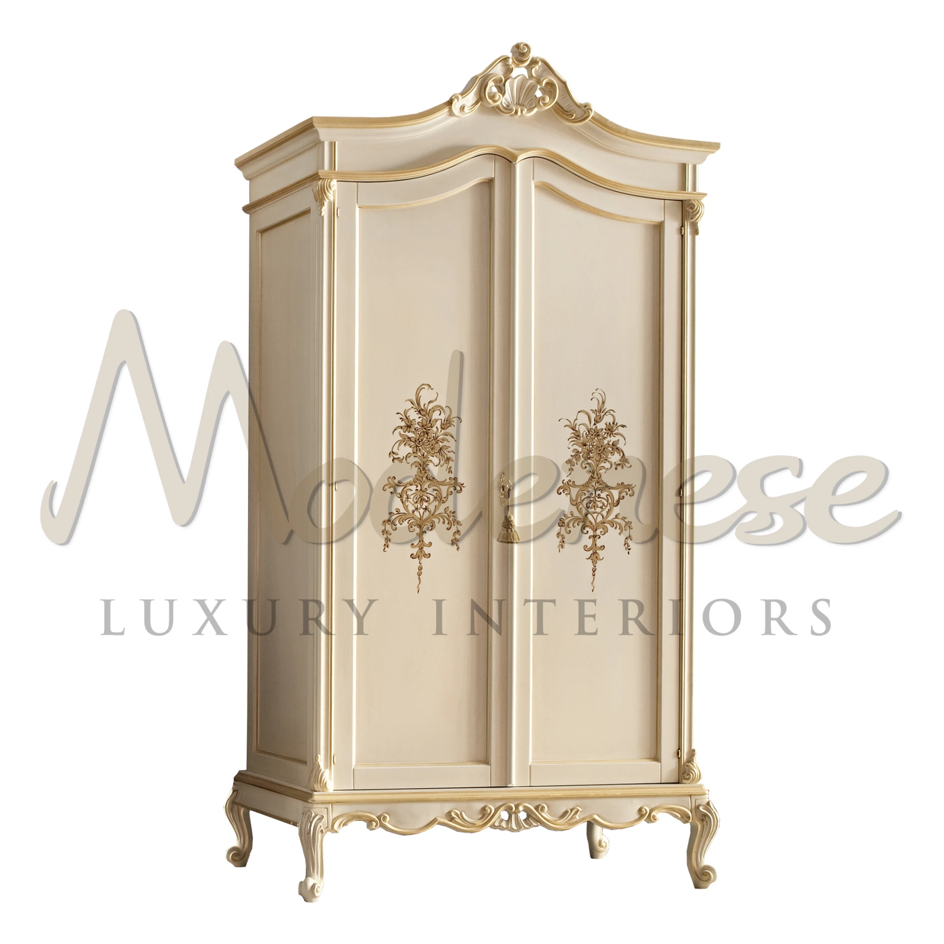 Ivory wardrobe with floral gold accents by Modenese Furniture                                                                                               