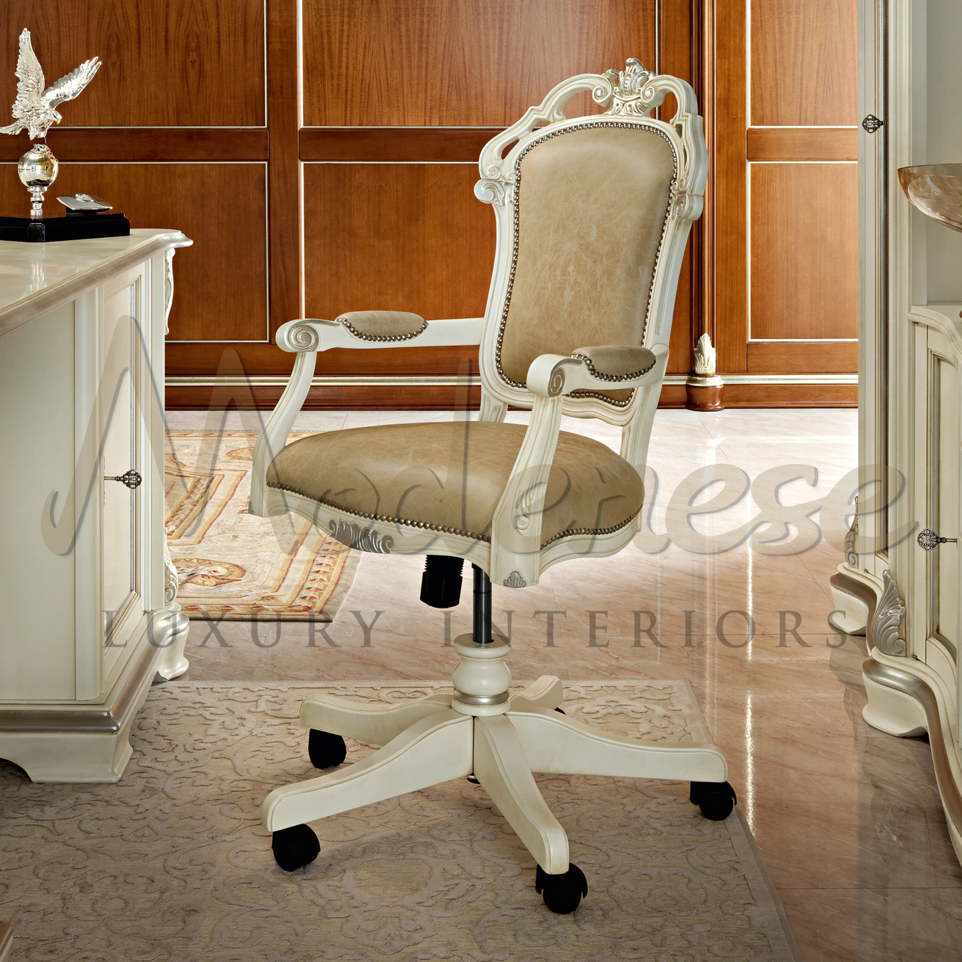 Realistic View in Workspace - Imperial Office Armchair with sturdy wood structure