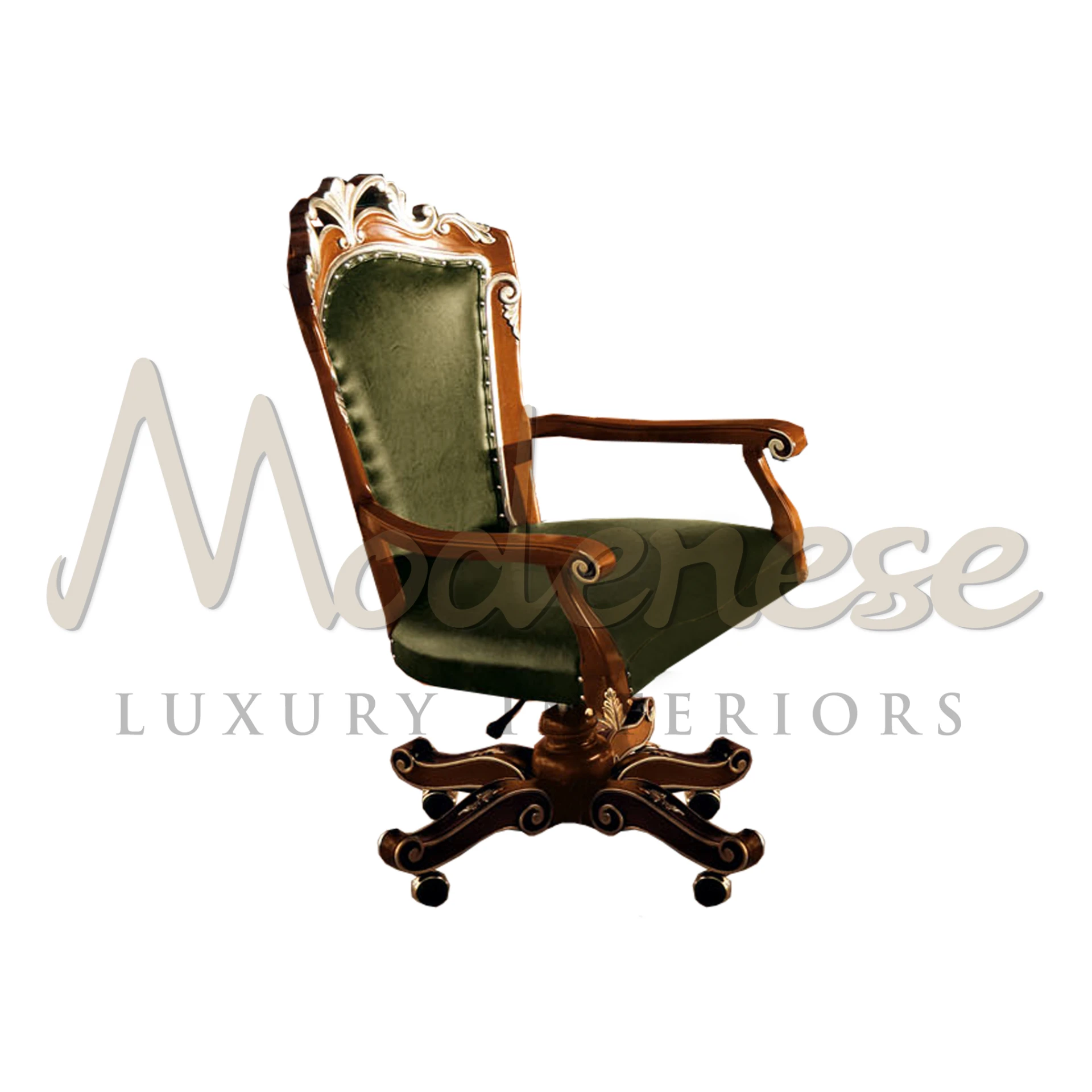 Product View with Clear Background - Swivel Office Armchair - Dark green leather