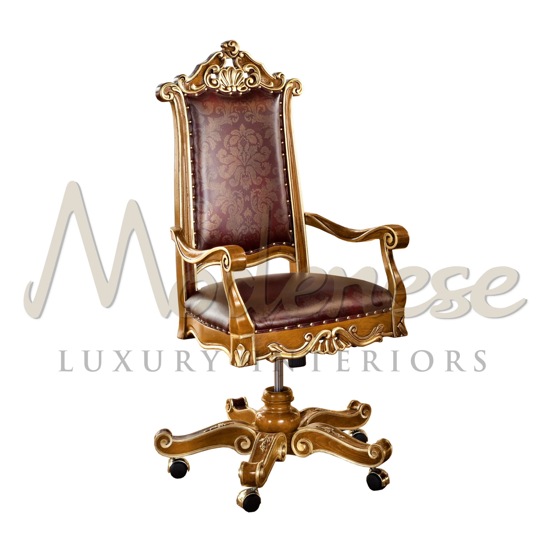 Product View with Clear Background - Luxury Office Armchair with Pattern bordeaux leather