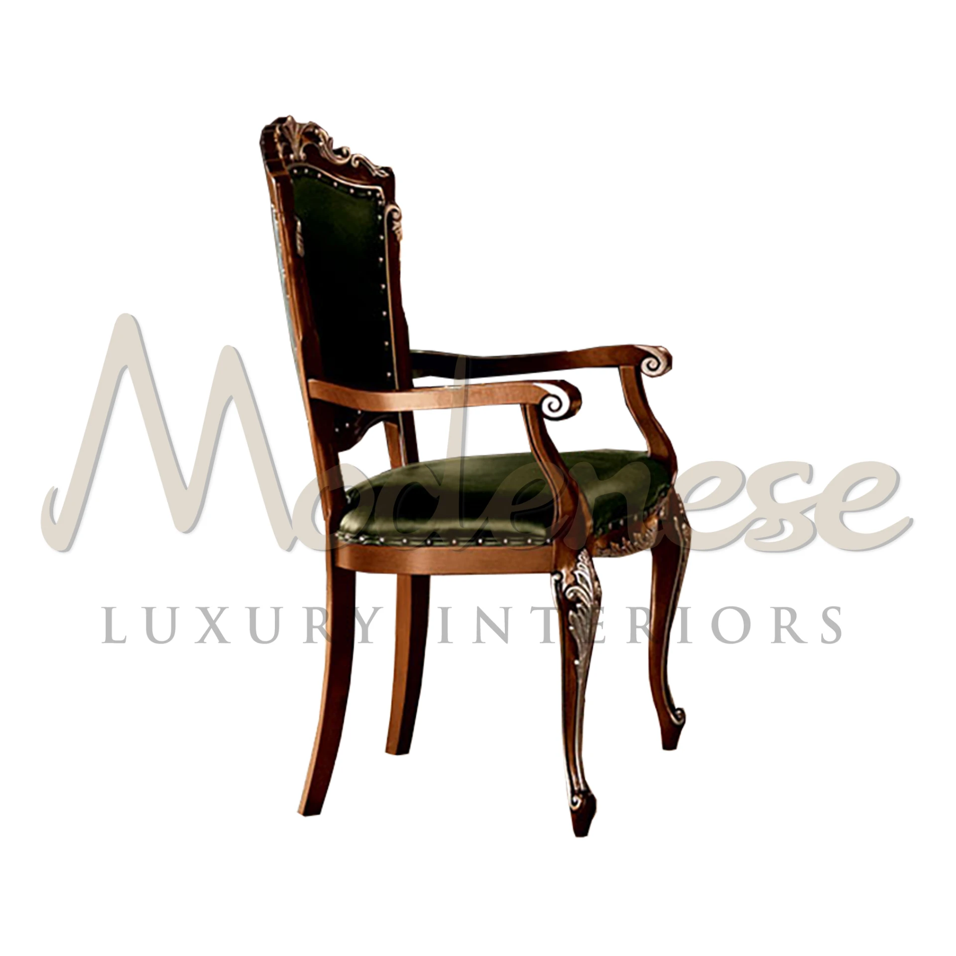 Product View with Clear Background - Baroque Carved Chair With Armrests - Chair With Armrests -  Modenese Luxury Furniture