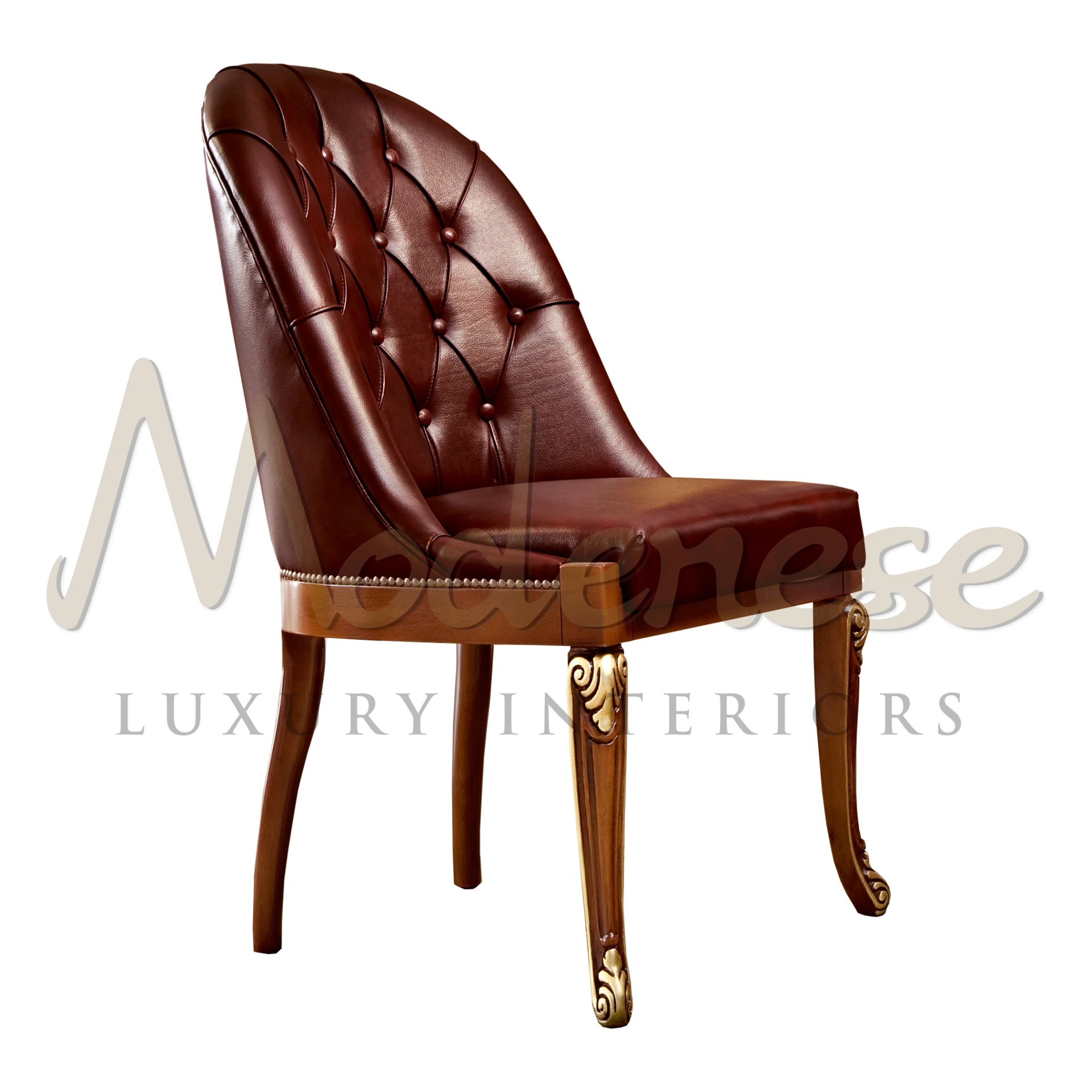 Product View with Clear Background Luxury Office Swivel Chair with Capitonne Real Leather and Golden Finishes 