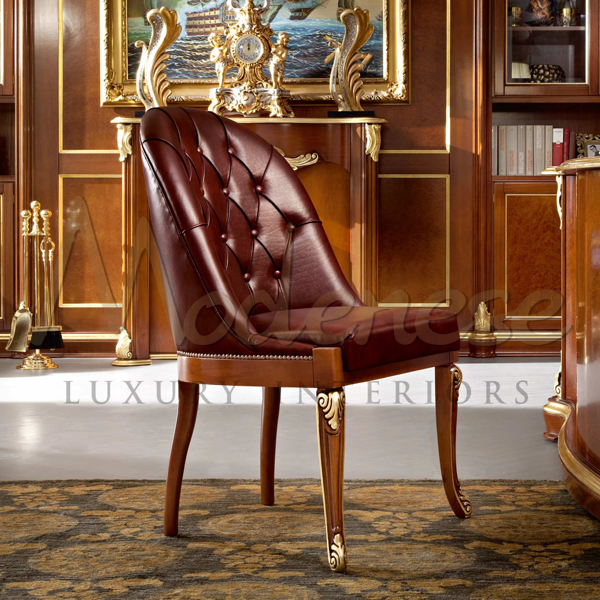 Bordeaux Leather Executive Office Guest Chair by Modenese Luxury Furniture