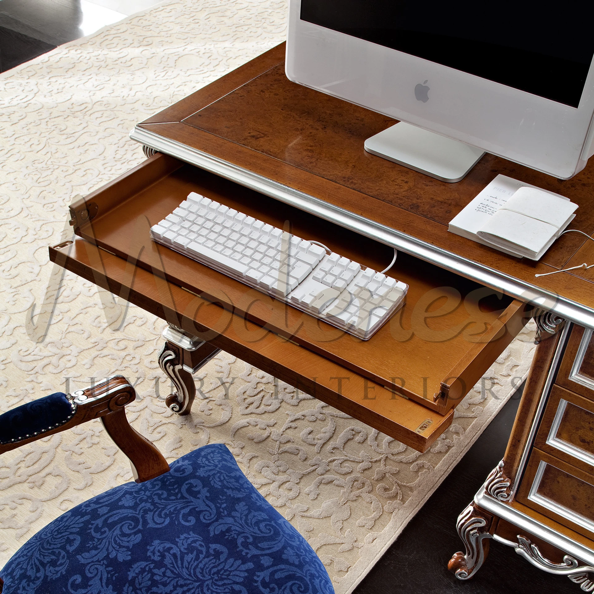 Office desk Rectangular solid wood office desk with drawers By Modenese Luxury Furniture