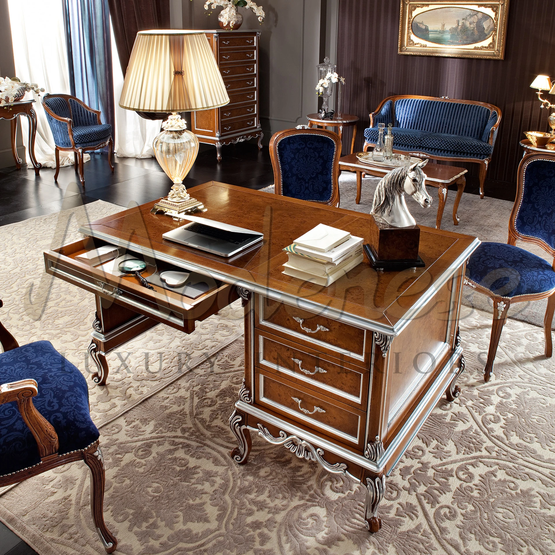 Baroque Rectangular Solid Wood Office Desks |  by Modenese Luxury Interior