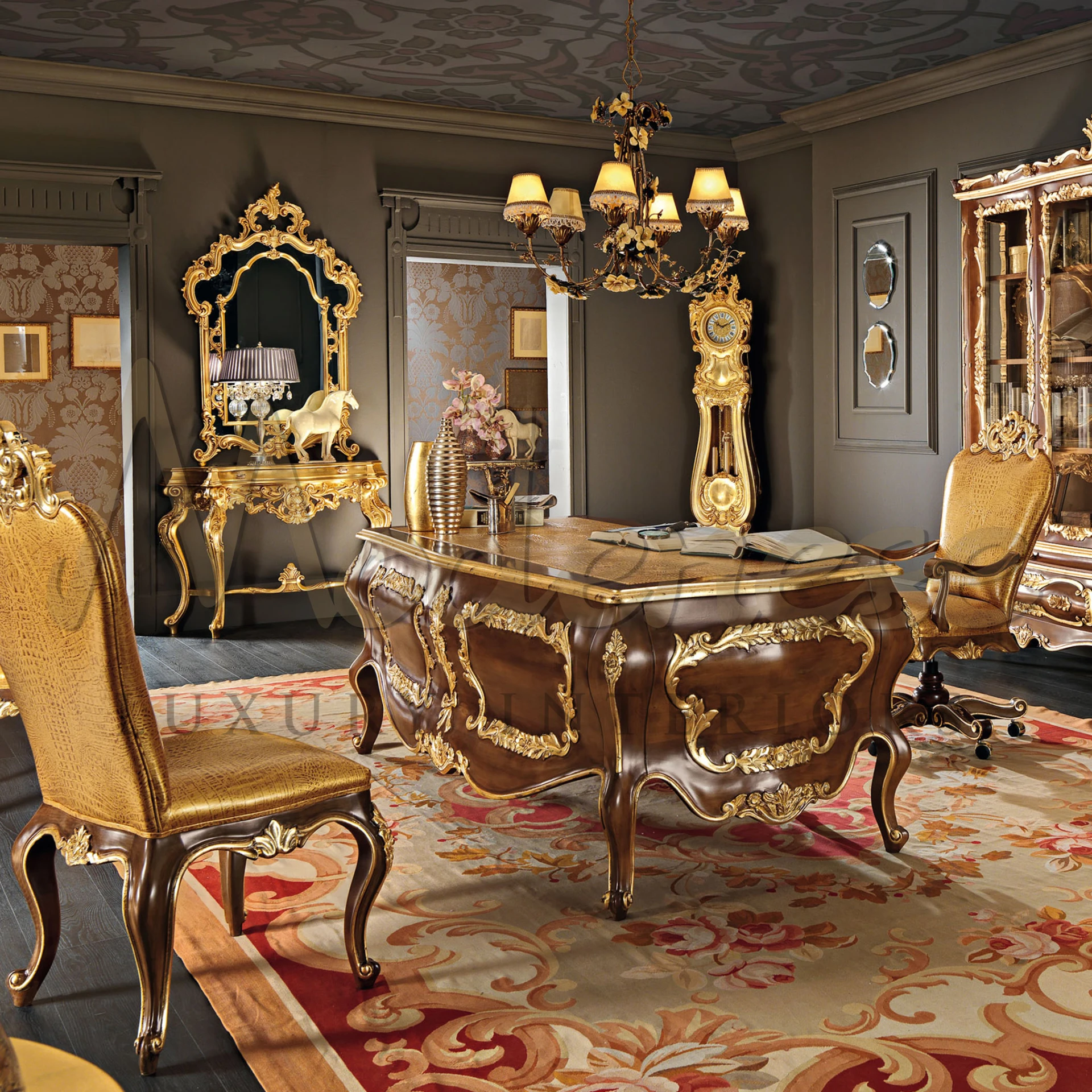 Bespoke Home Office Design - Luxury Italian Classic Furniture with Gold leather top By Modenese Luxury Furniture