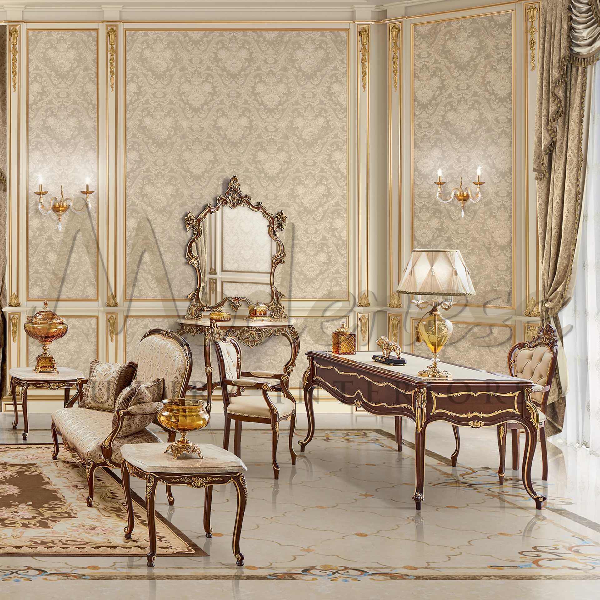 Classical Office Room with Sitting and Writing Area- Modenese Luxury Furniture