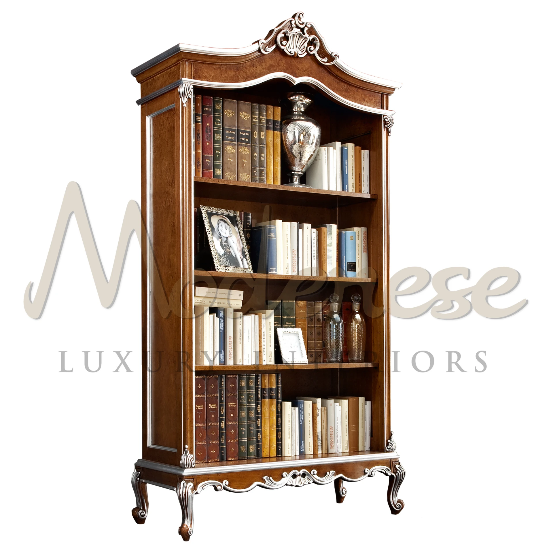 Product View with Clear Background - Traditional Wooden Bookcase - Modenese Luxury Furniture