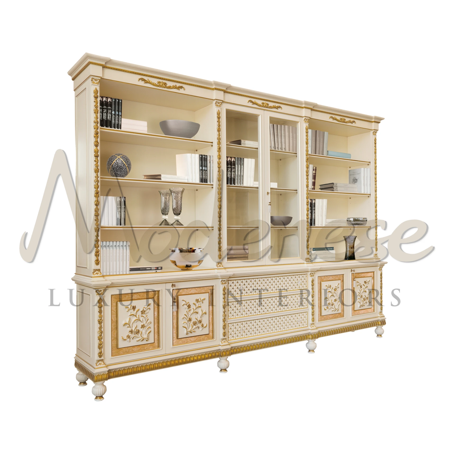 Product View with Clear Background - Delightful 6-Doors Bookcase | Luxury Italian Classic Furniture  - Modenese Luxury Furniture