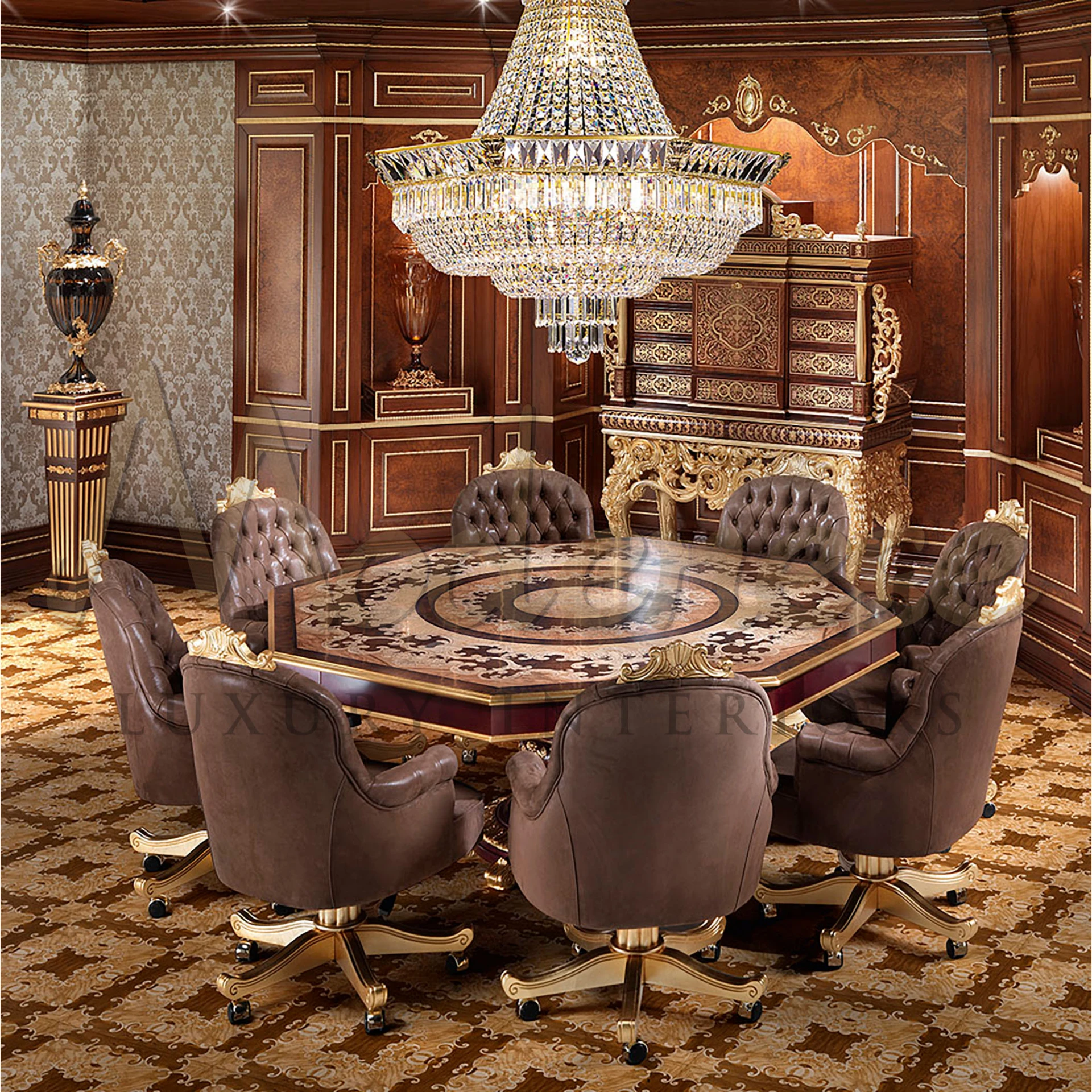 Gold Leaf Center Tables - Handcrafted Inlaid Wood Table | Modenese Luxury Furniture