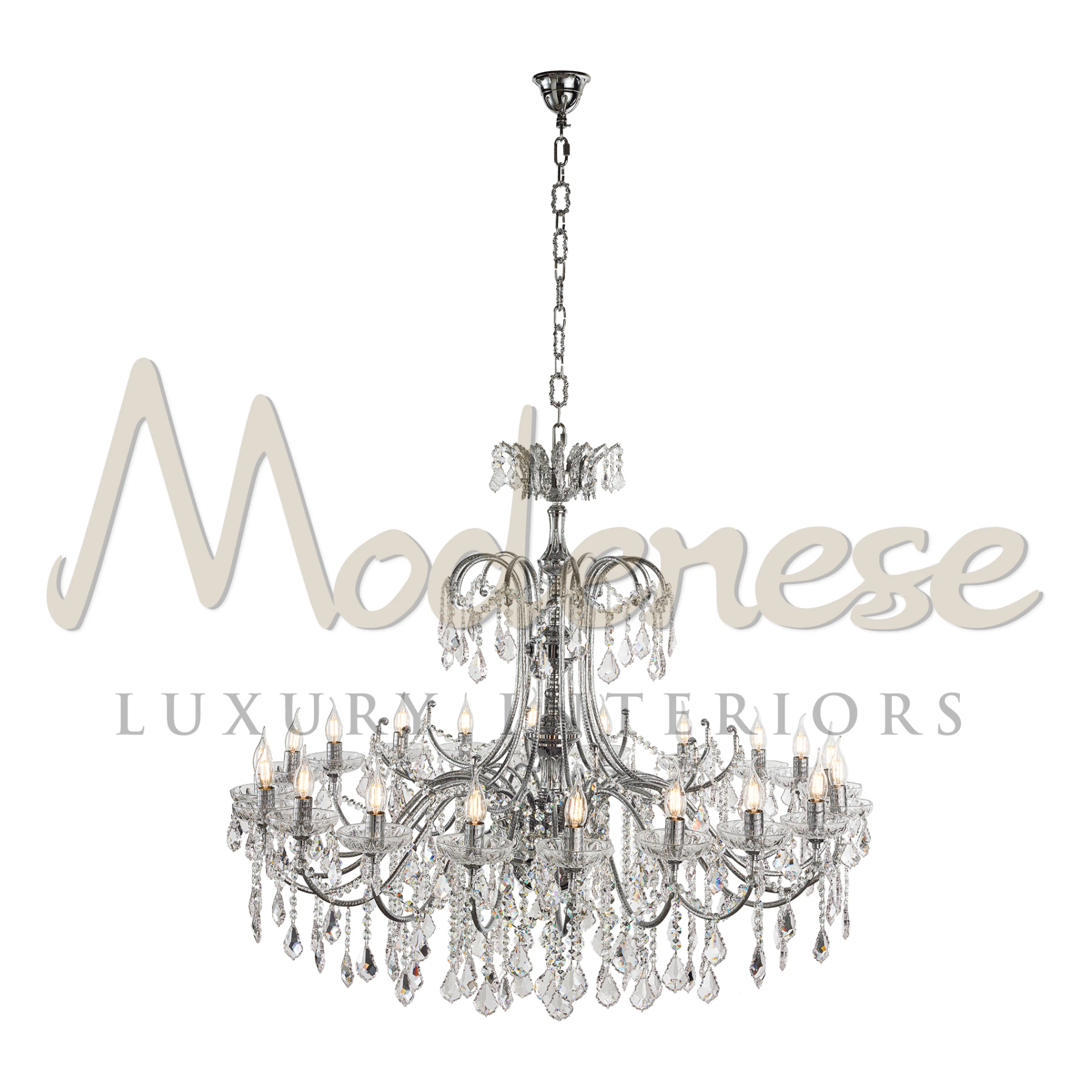 Luxury Italian Regal Elegance Crystal Chandelier with a grand display of crystals hanging from a decorative metal frame