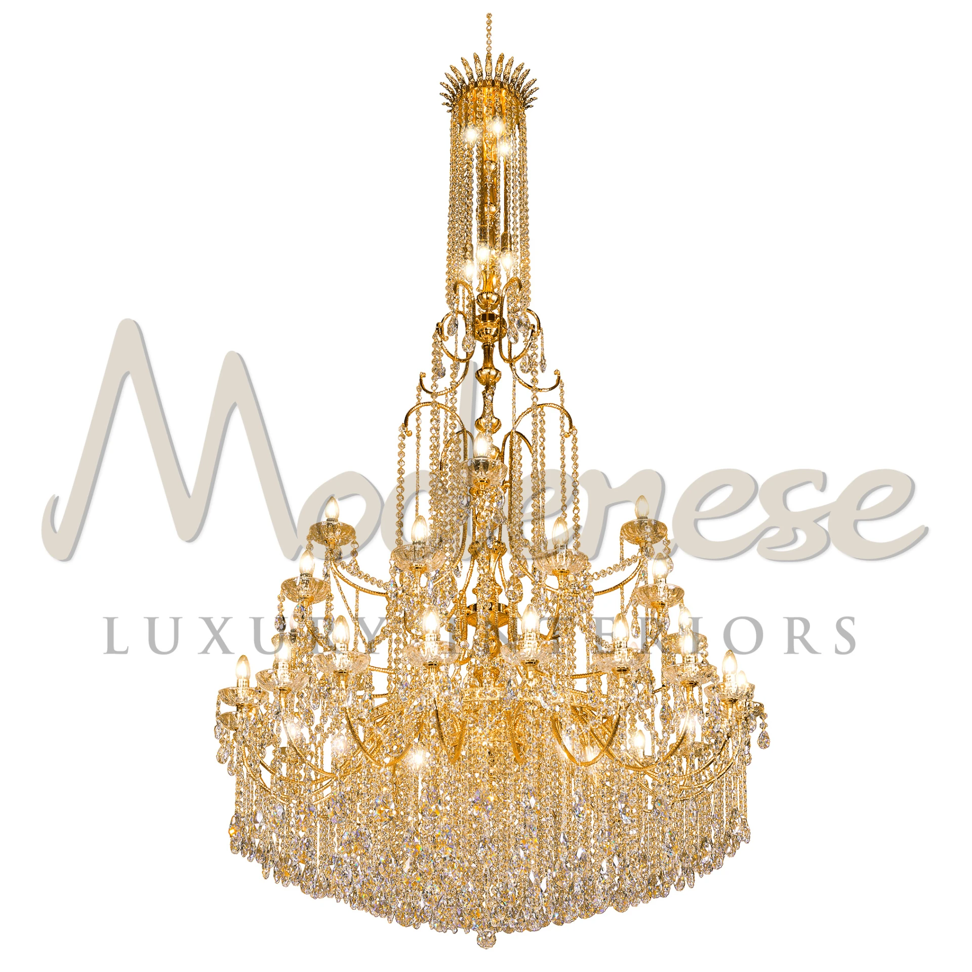 The luxurious Venetian Splendor Chandelier with intricate golden details and luminous crystals