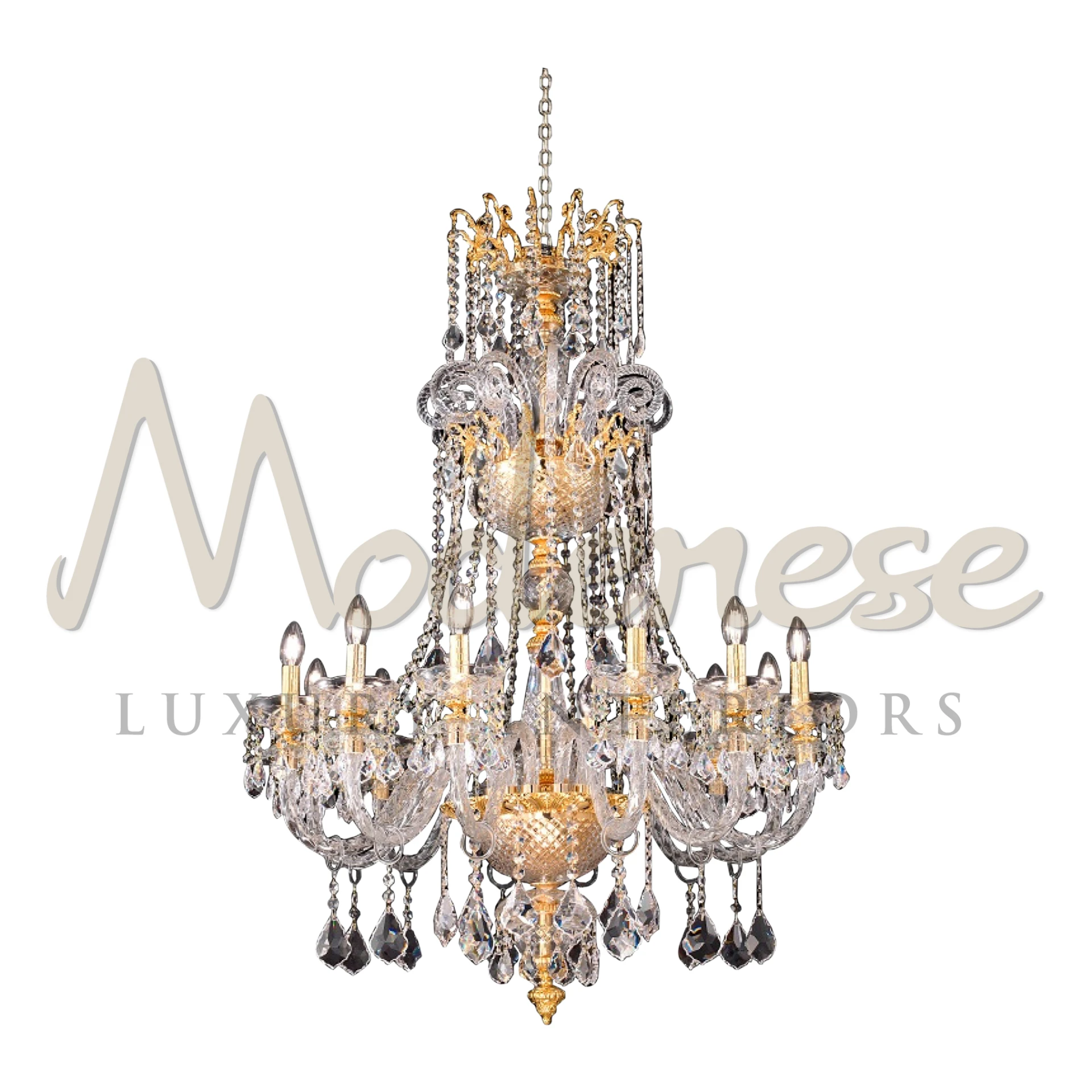 Stylish 'Luxe Palazzo Chandelier' with gold accents and shimmering crystal droplets design