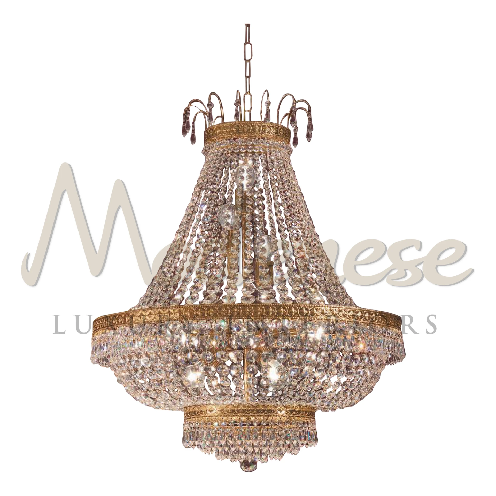 Luxurious 'Versailles Vista Chandelier' with intricate crystal strands and a grand structure