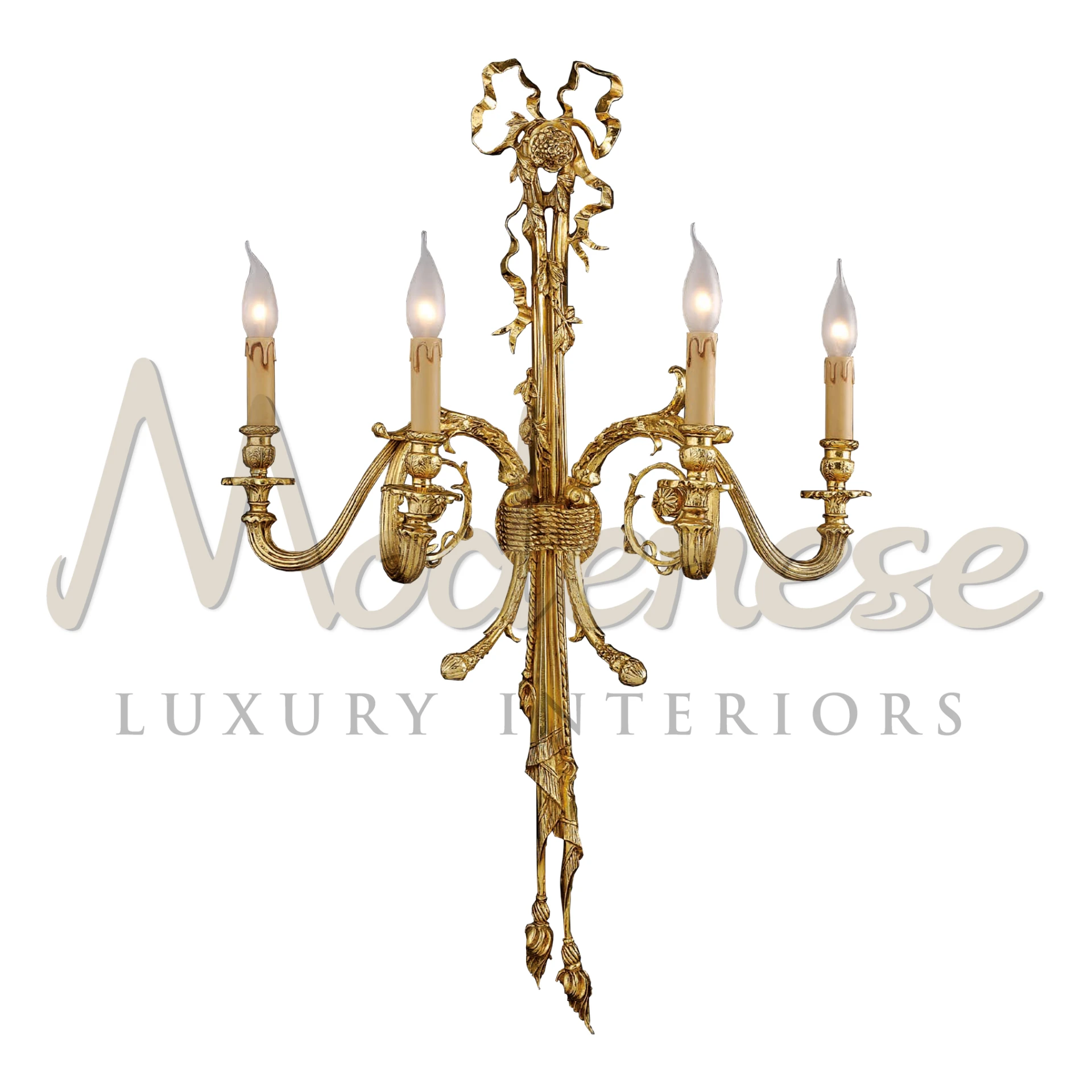 Luxurious Venetian Grace Wall Lamp with a rich gold glaze and flame-like light fittings