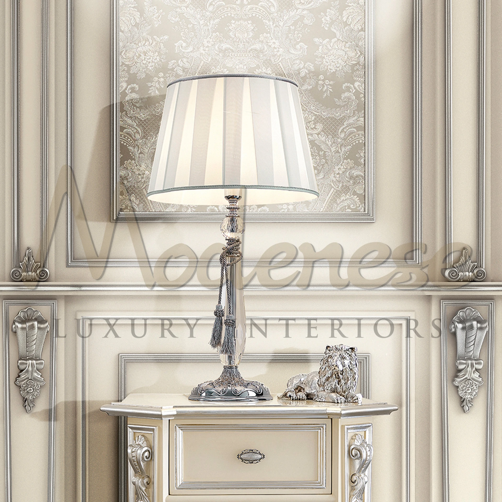 Luxurious silver-detailed Contemporary Table Lamp in a classic setting