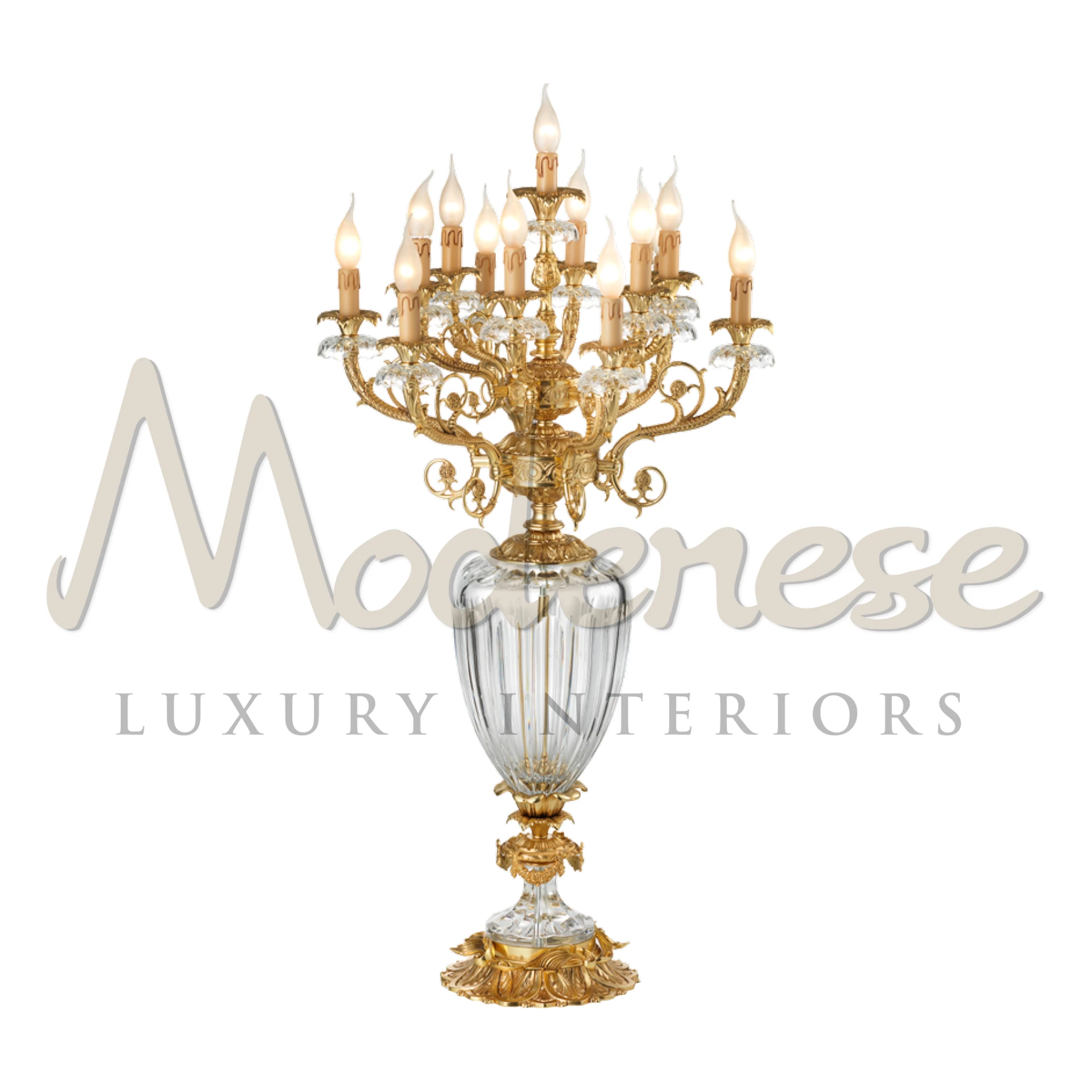 Imperial Majesty Luminaire with golden candelabra arms and stylish candle-like bulbs.