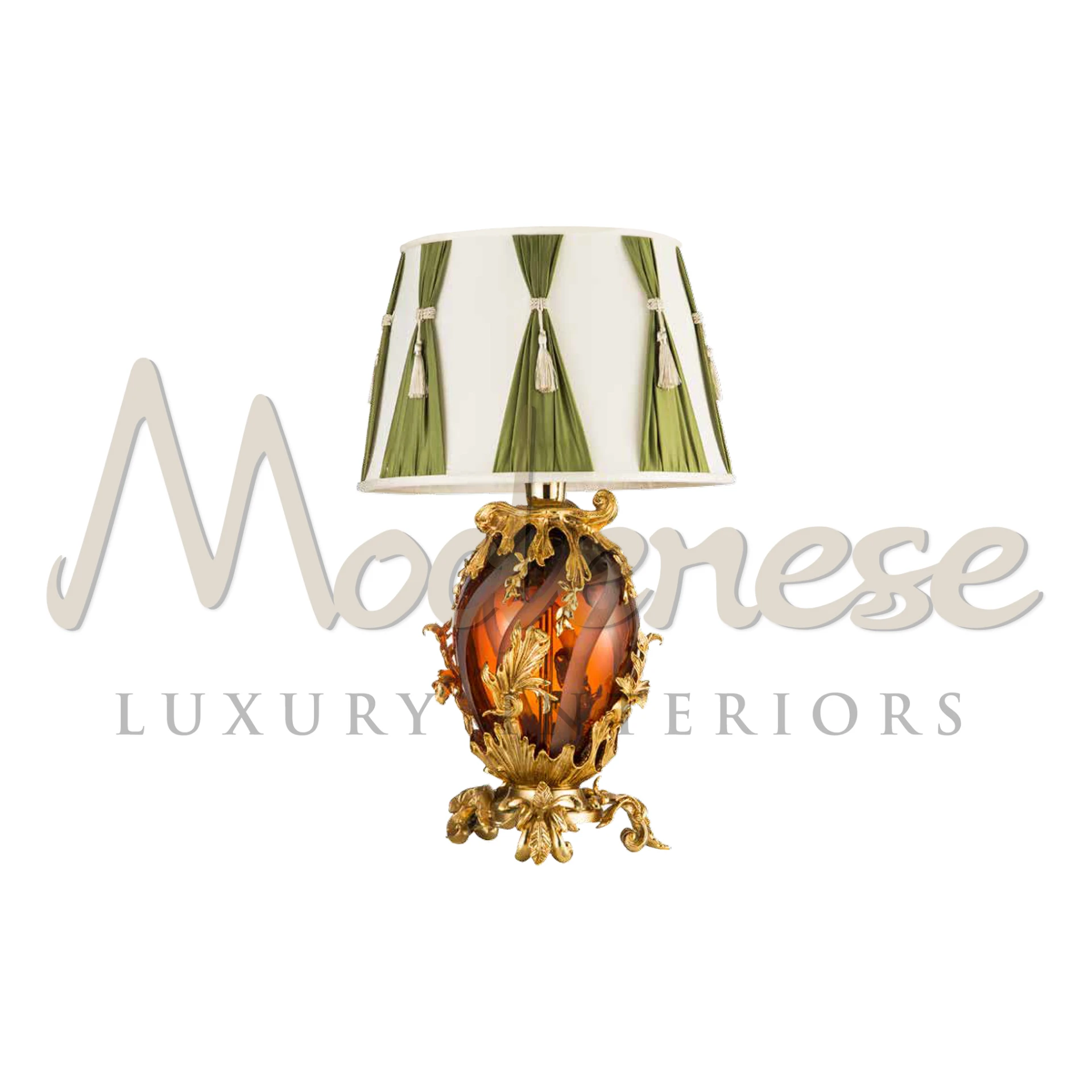 Classic Amber Table Lamp with twisted gold leaf details and a two-tone lampshade.