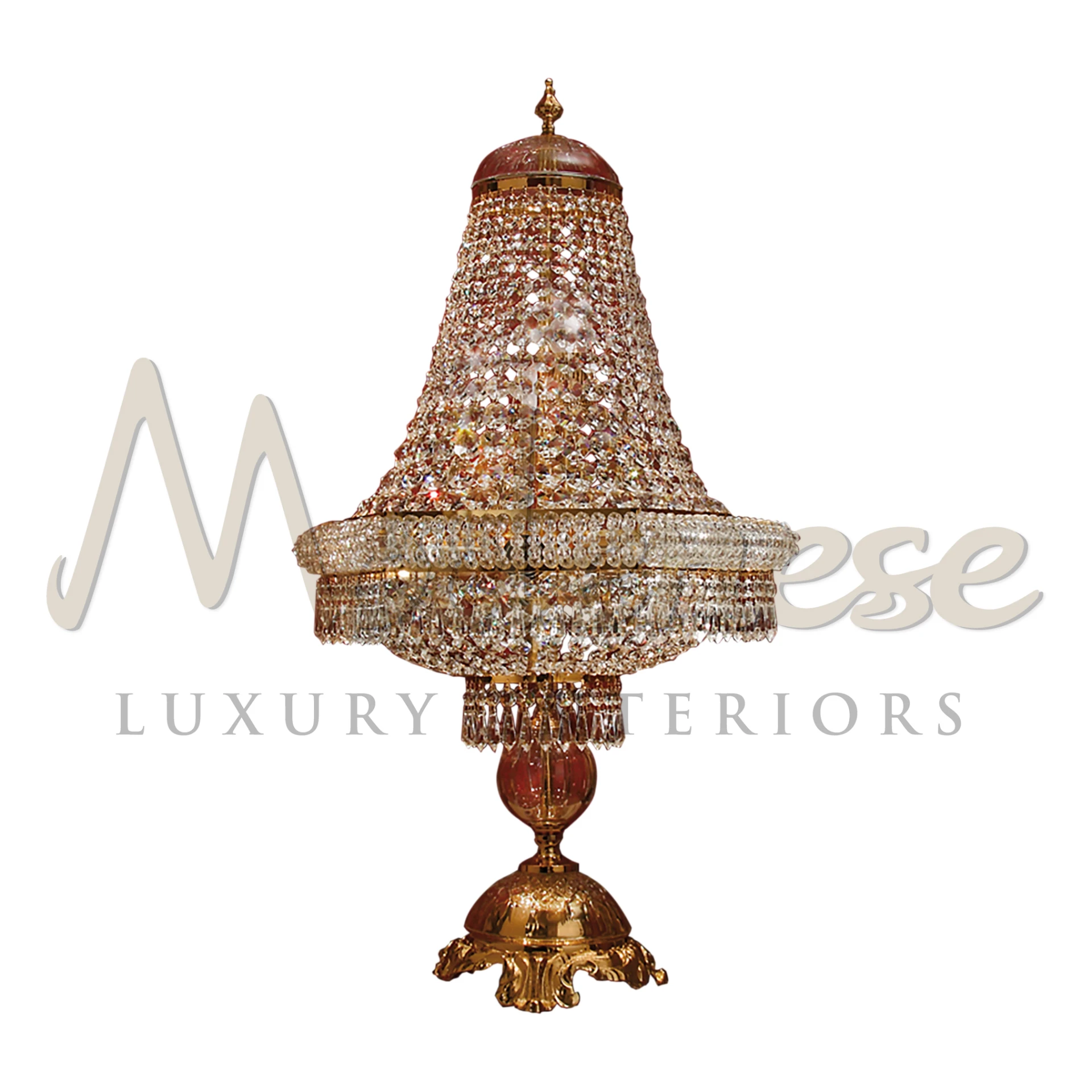 Luxurious Versailles Vista Table Torch with shining crystal tiers and gold accents.