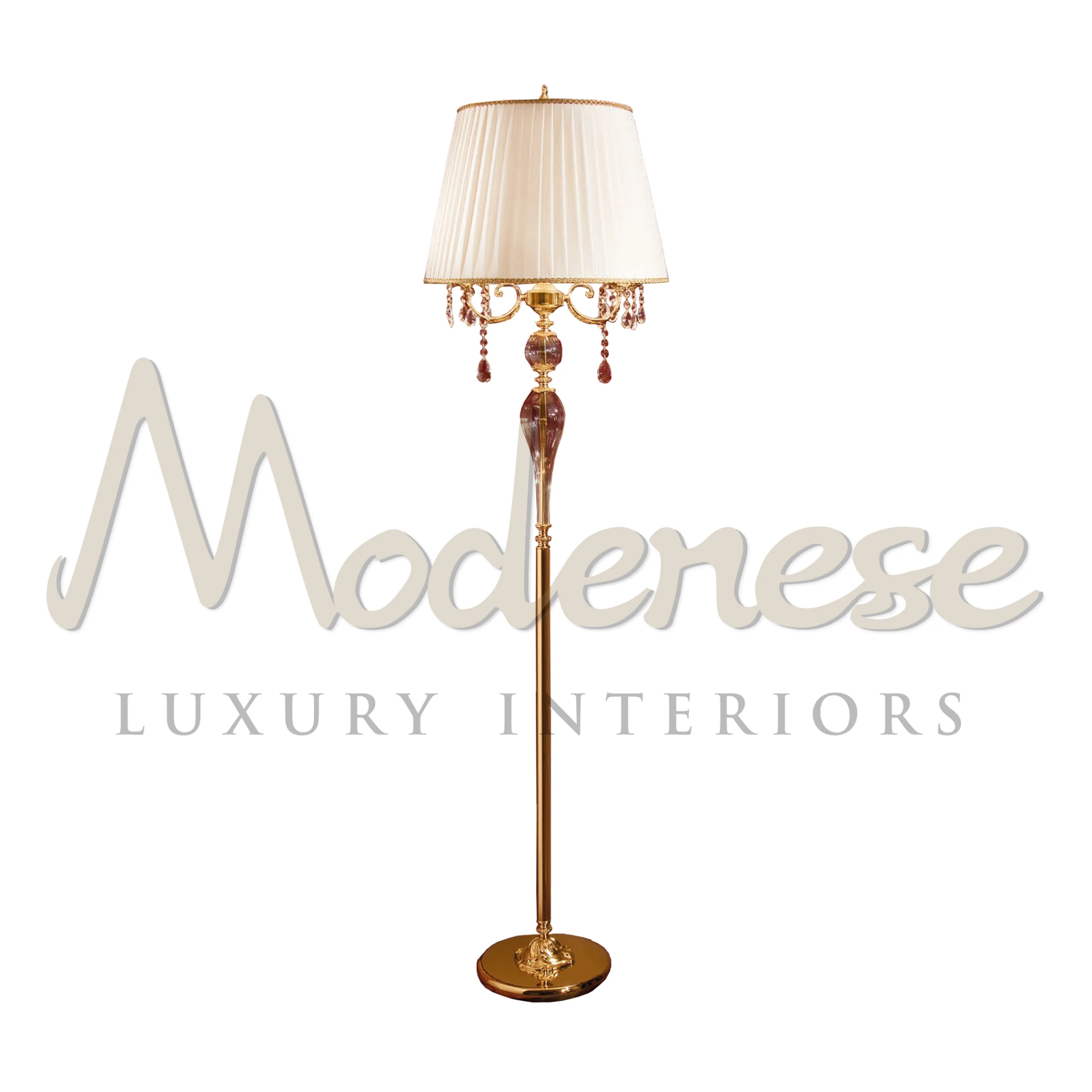 Luxurious Elegance Floor Lamp with amber crystals and a golden finish.