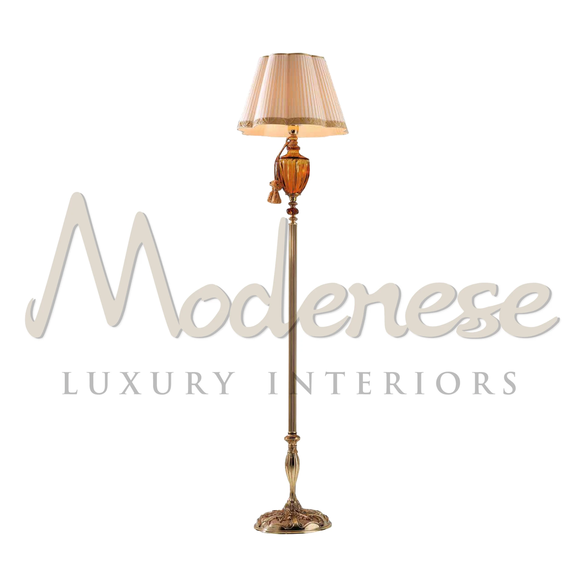 Modenese’s' Topaz Glass Floor Lamp featuring an elegant bronze stand and topaz glass.
