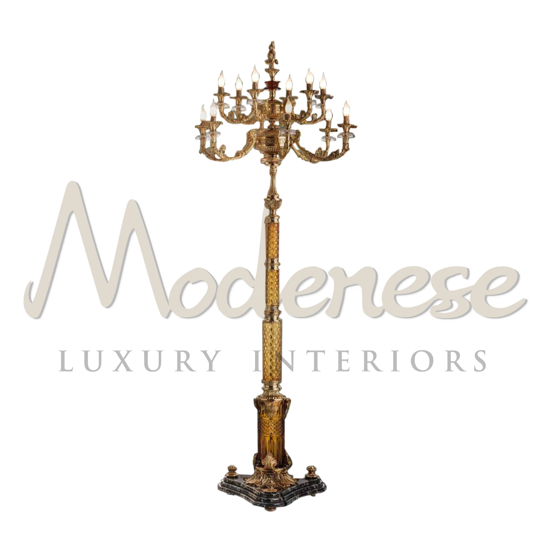 Vintage Torchère with a classic candelabra design and a detailed golden base.