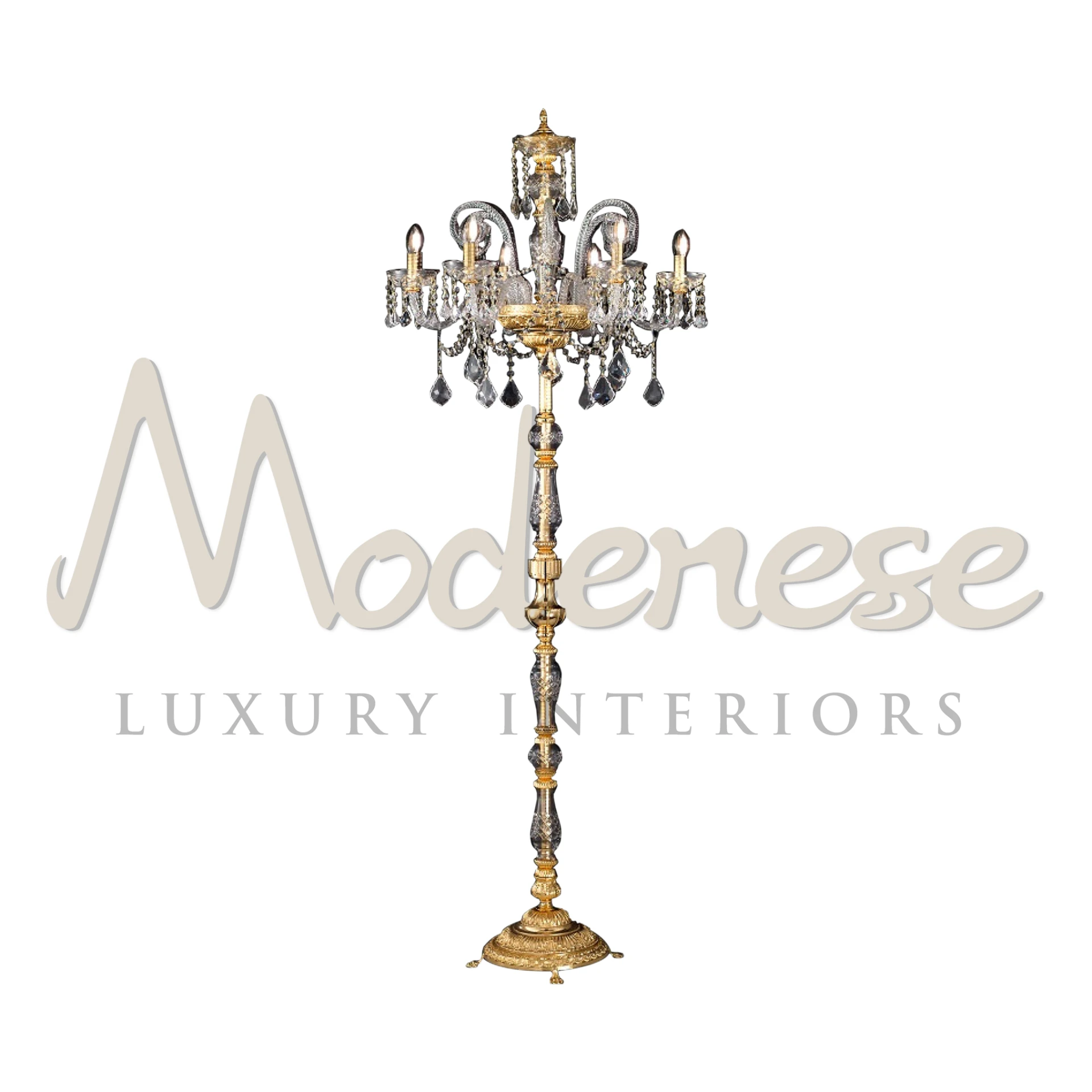 Golden and crystal Luxe Floor Lamp with multiple arms and decorative details