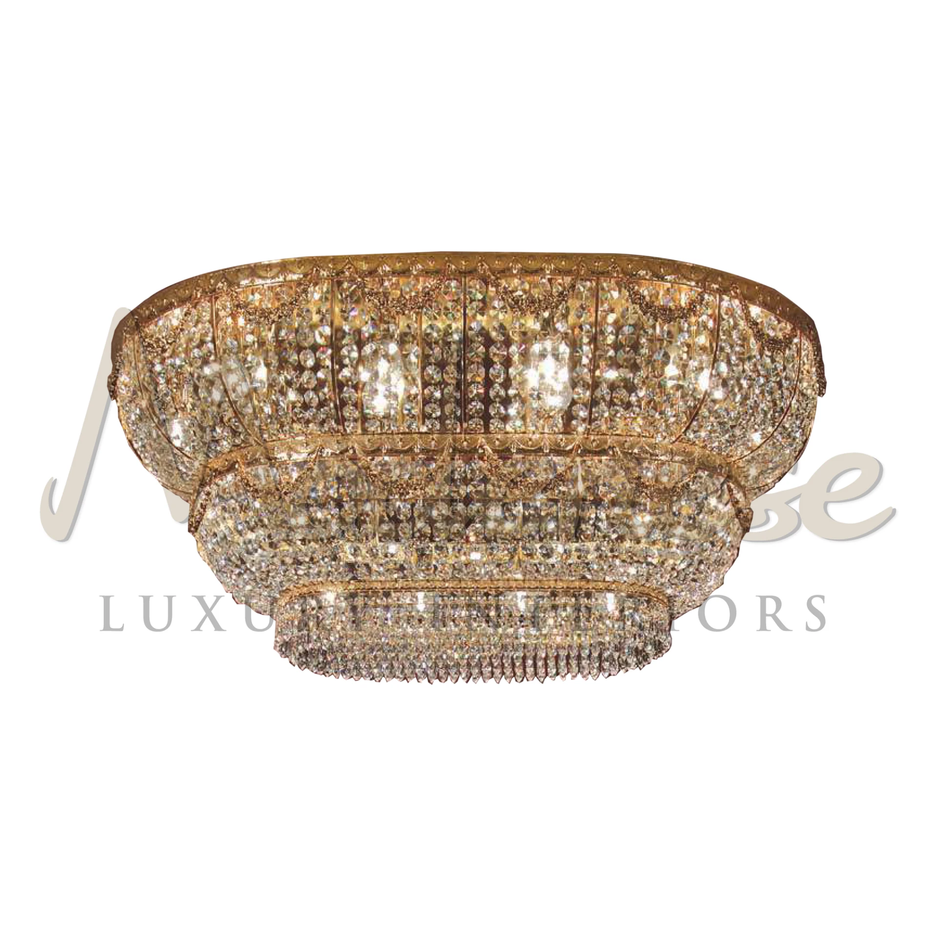 Finesse Ceiling Lamp decorated with sparkling crystals and a luxurious gold frame.