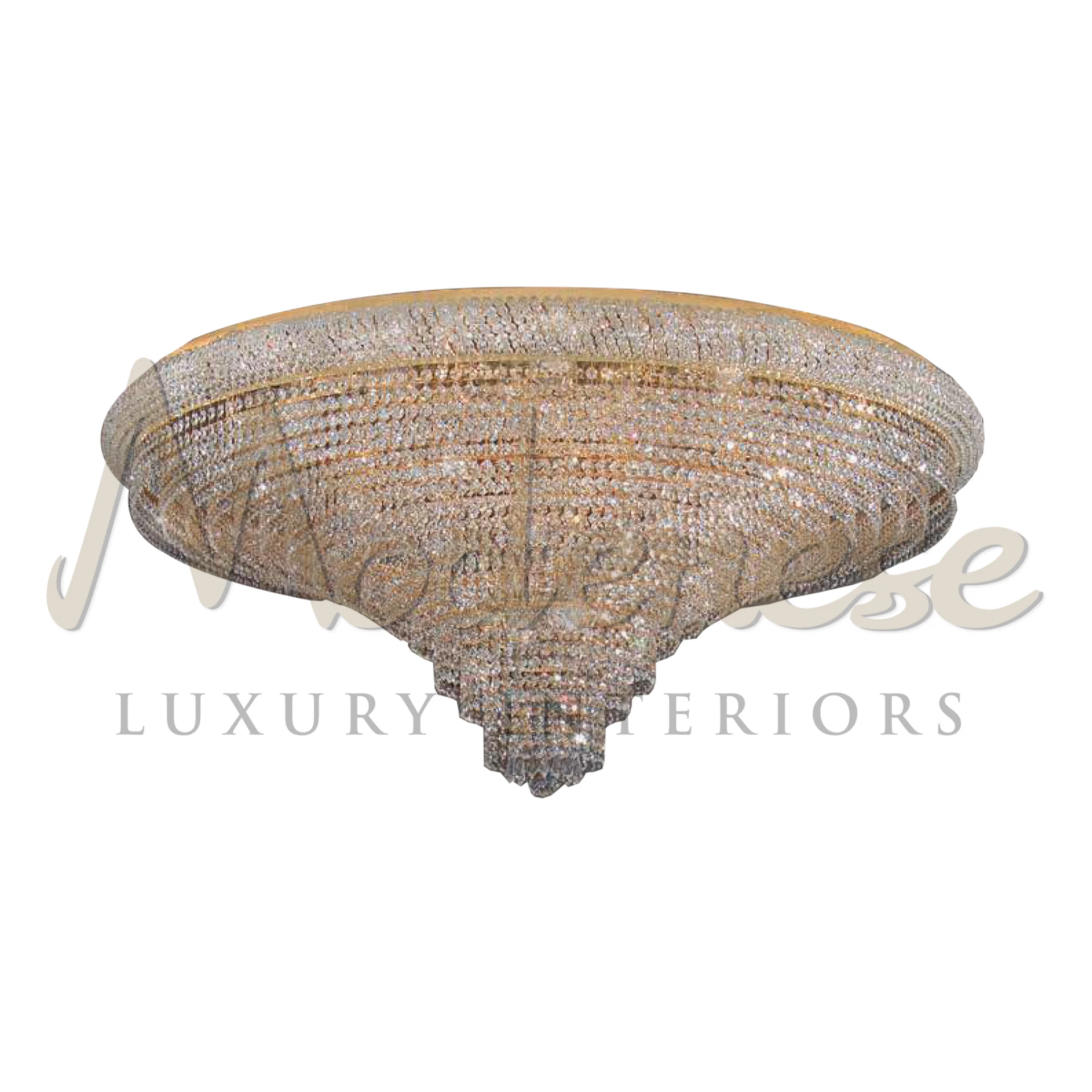 Glamorous Sophisticated Ceiling Lamp with dense crystal decoration and a golden shade.