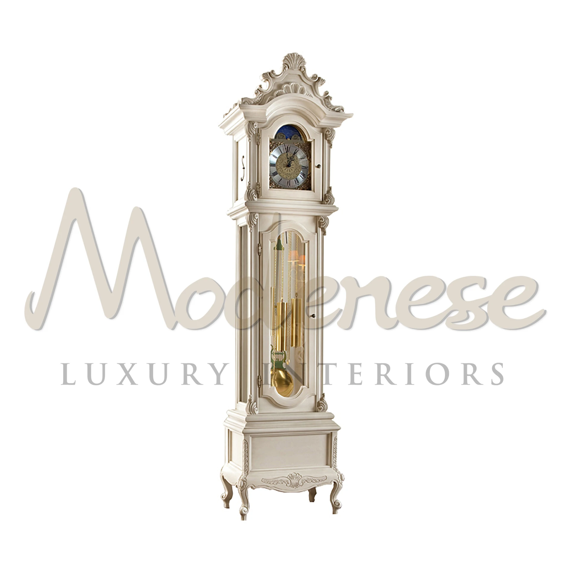 Legacy Grandfather Clock by Modenese with white lacquered finish
