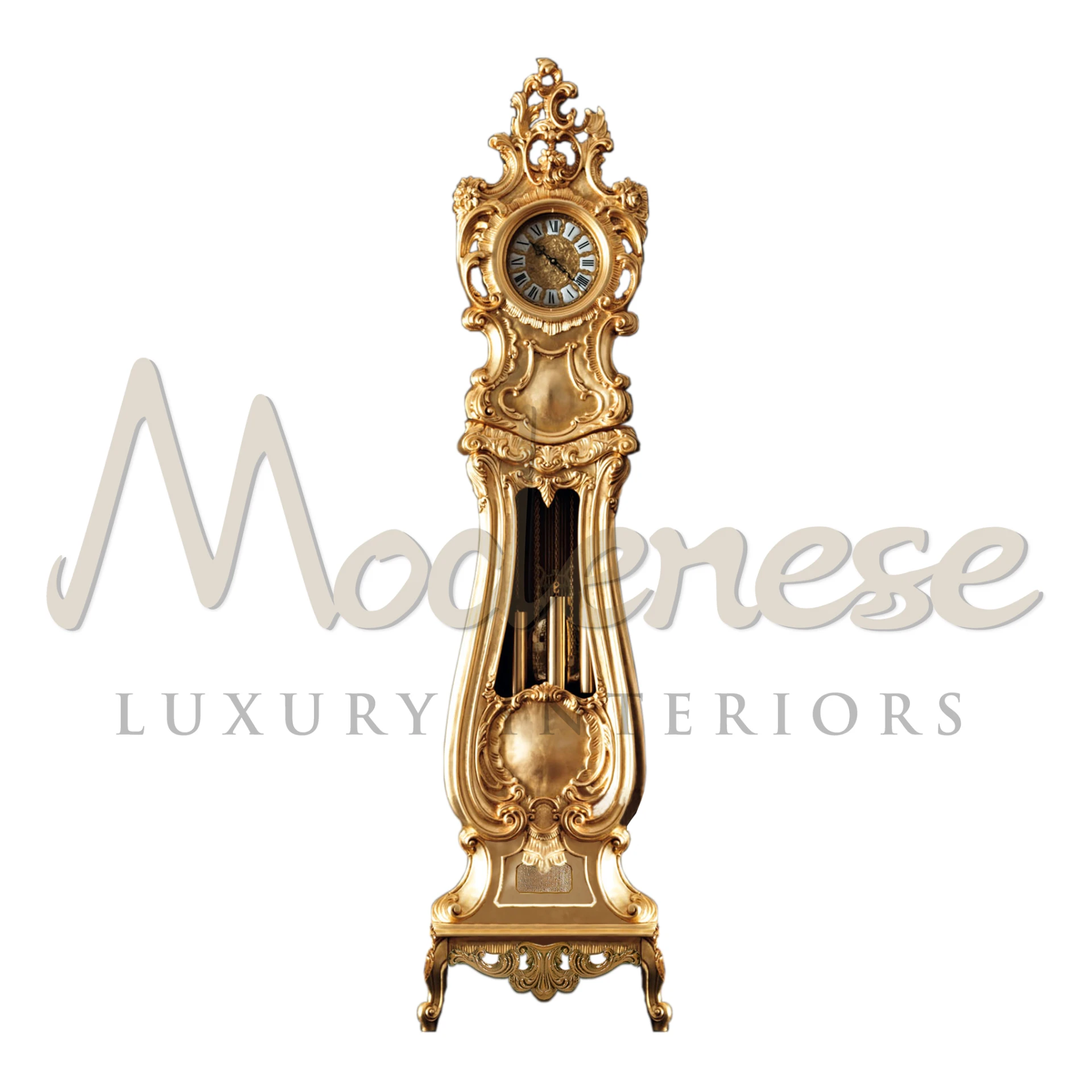 Gold Grandfather Clock with iconic design by Modenese Furniture
