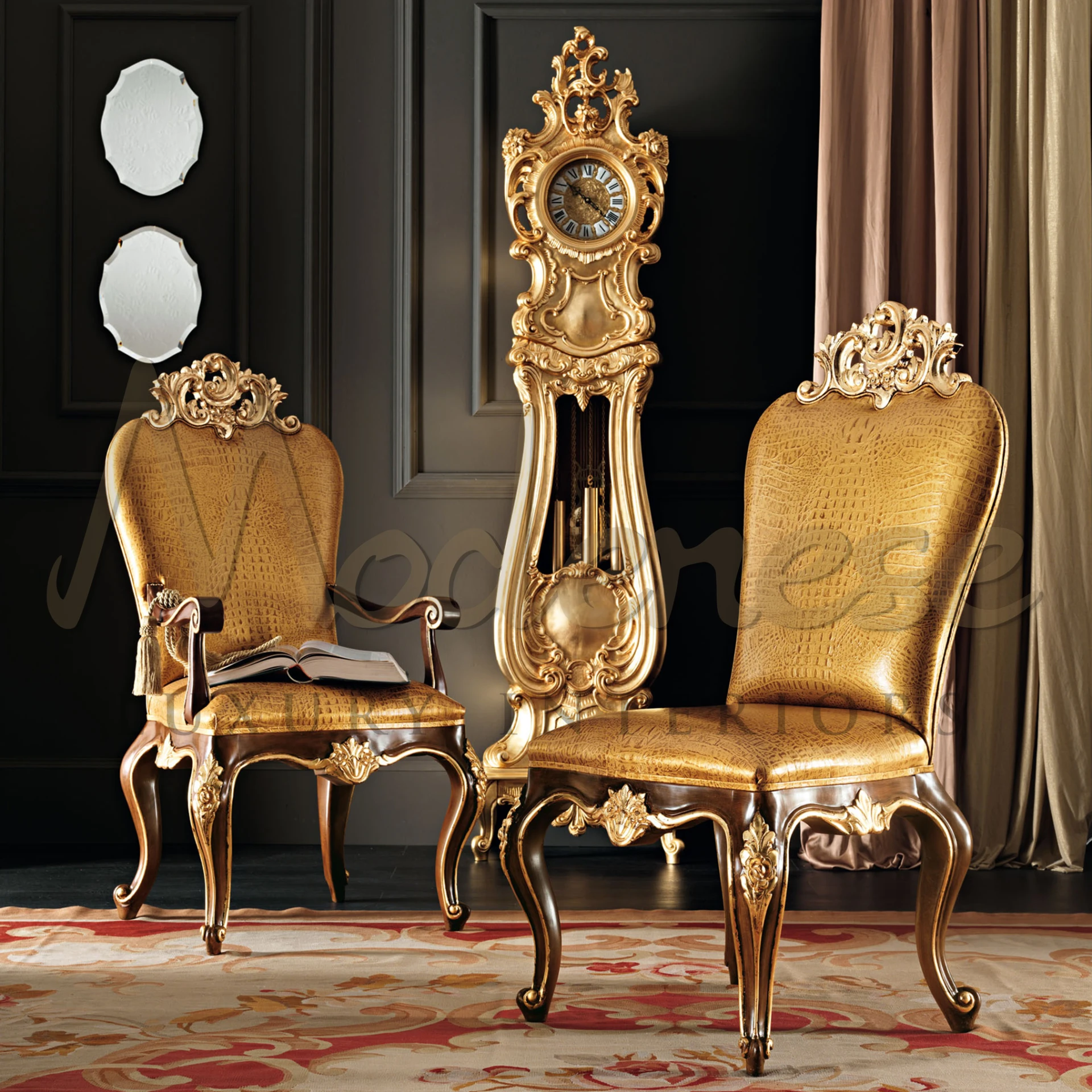 Exclusive design Gold Grandfather Clock, a symbol of luxury by Modenese