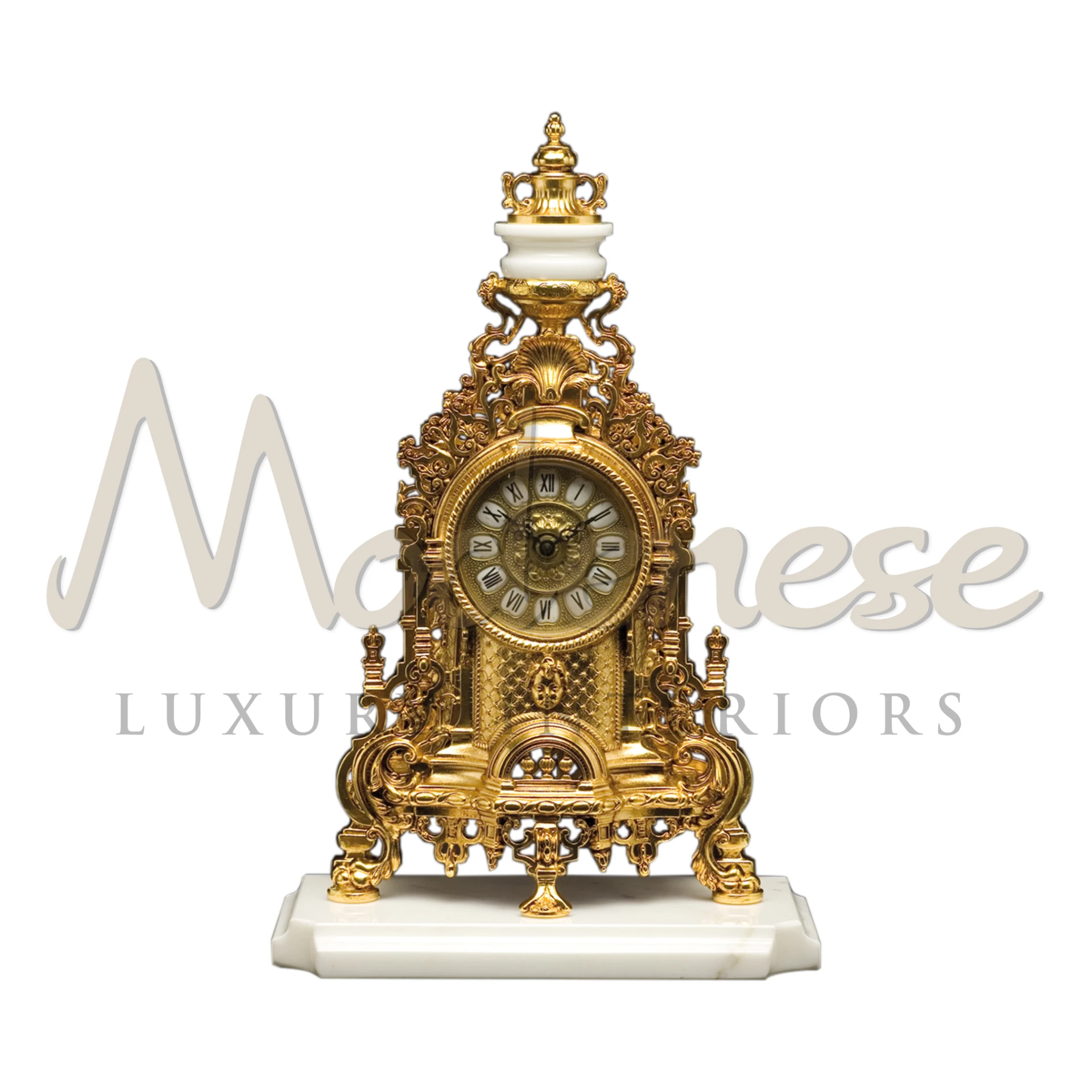Modenese's traditional handcrafted Elite Clock on Bianco Carrara marble base
